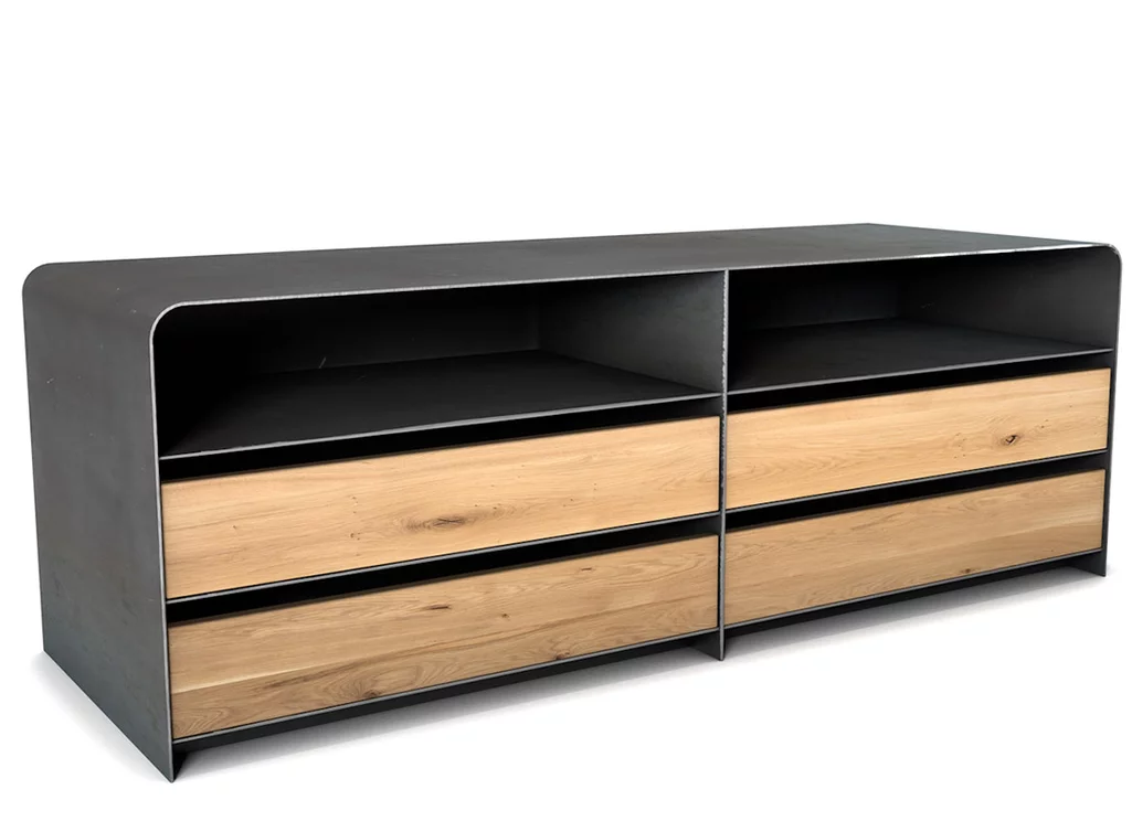 Sideboard Stahl mit Schubladen in Eiche nach Maß Sideboard Stahl mit Schubladen in Eiche nach Maß