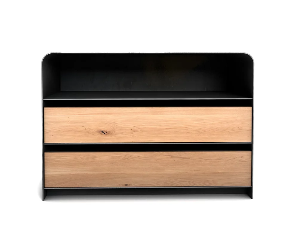Metall Sideboard mit 2 Schubladen in Eiche Metall Sideboard mit 2 Schubladen in Eiche
