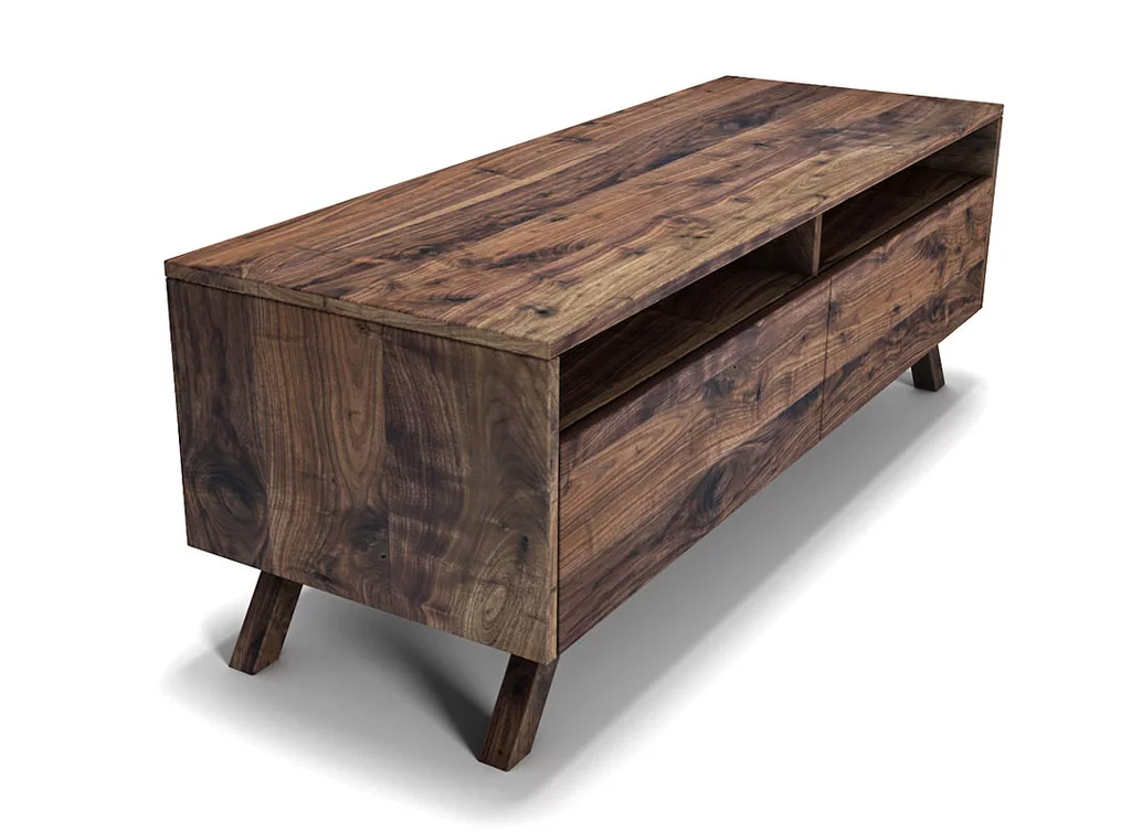 Fernseh Lowboard aus edlem Nussbaum mit 2 Schubladen produziert. Fernseh Lowboard aus edlem Nussbaum mit 2 Schubladen produziert.