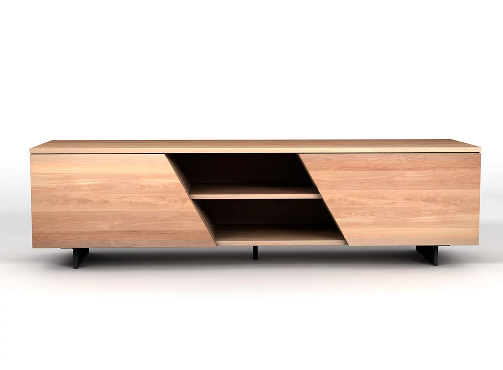 Sideboard nach Maß aus Massivholz Buche mit Stahlwangen.