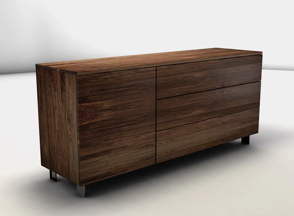 Kommode nach Maß aus Massivholz Nussbaum mit Drehtür und drei Schubladen