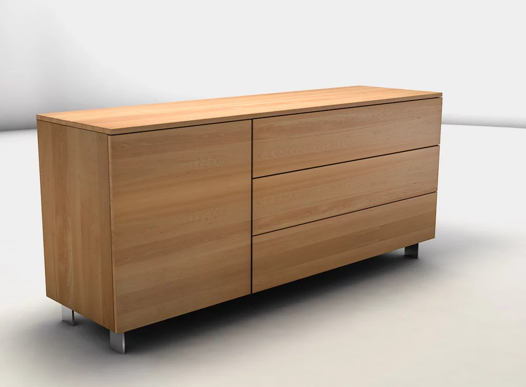 Sideboard Buche massiv mit einer Drehtür und drei Schubladen nach Maß Sideboard Buche massiv mit einer Drehtür und drei Schubladen nach Maß