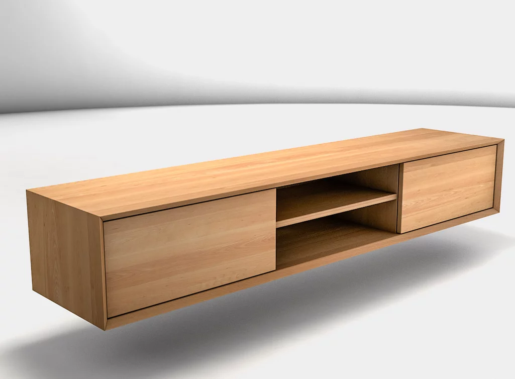 Massivholz TV Board mit Medienfach und zwei Schubkästen Buche