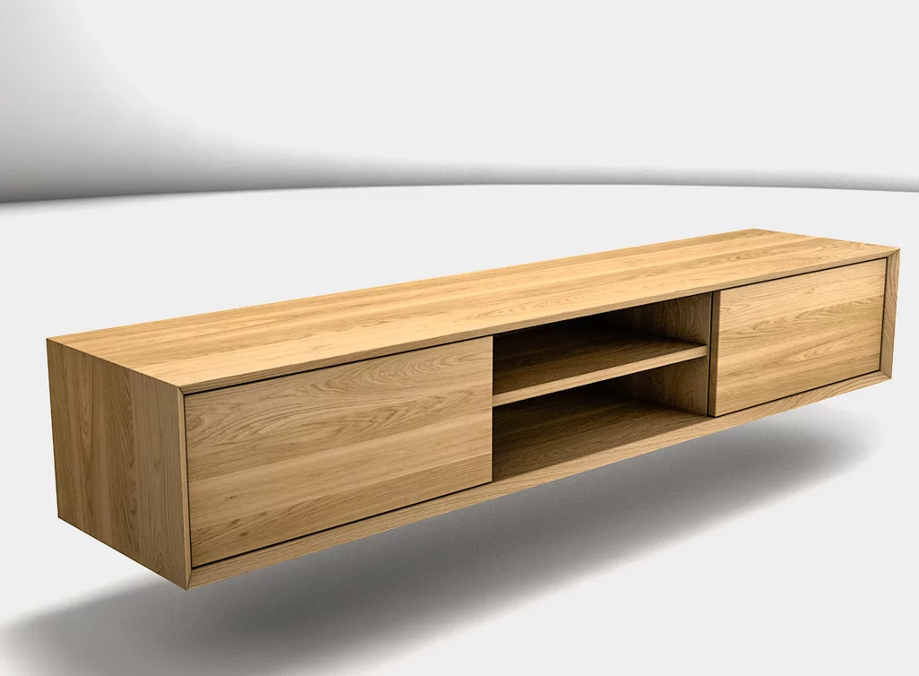 Eiche Echtholz Lowboard mit Mediafach und zwei Schubkästen