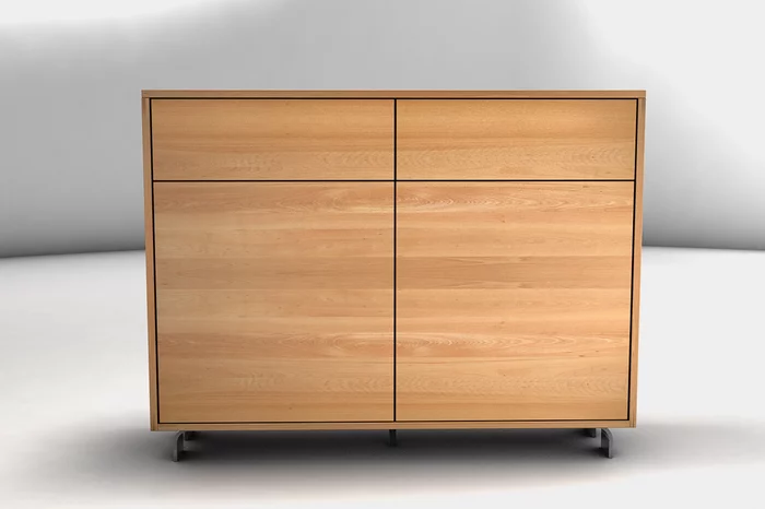 Highboard Buche massiv mit zwei Schubladen und Drehtüren