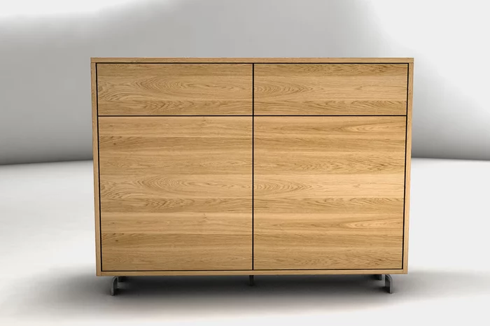 Highboard modern aus Eiche mit zwei Schubkästen und Drehtüren