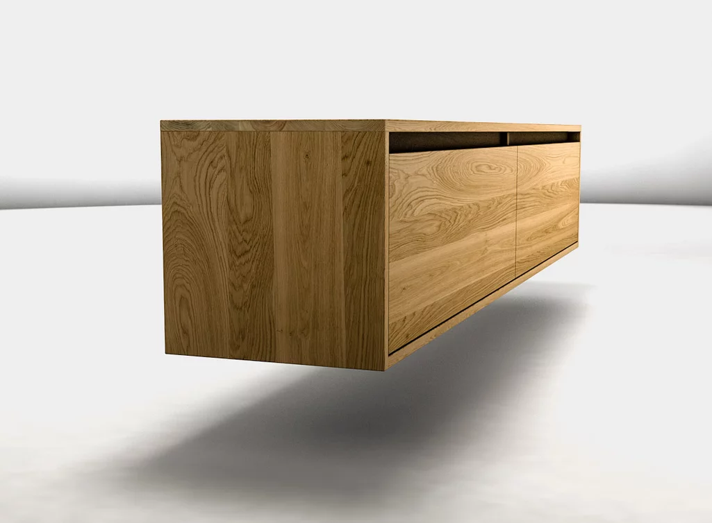 Eiche Lowboard Holz hängend mit Griffen nach deiner Wahl