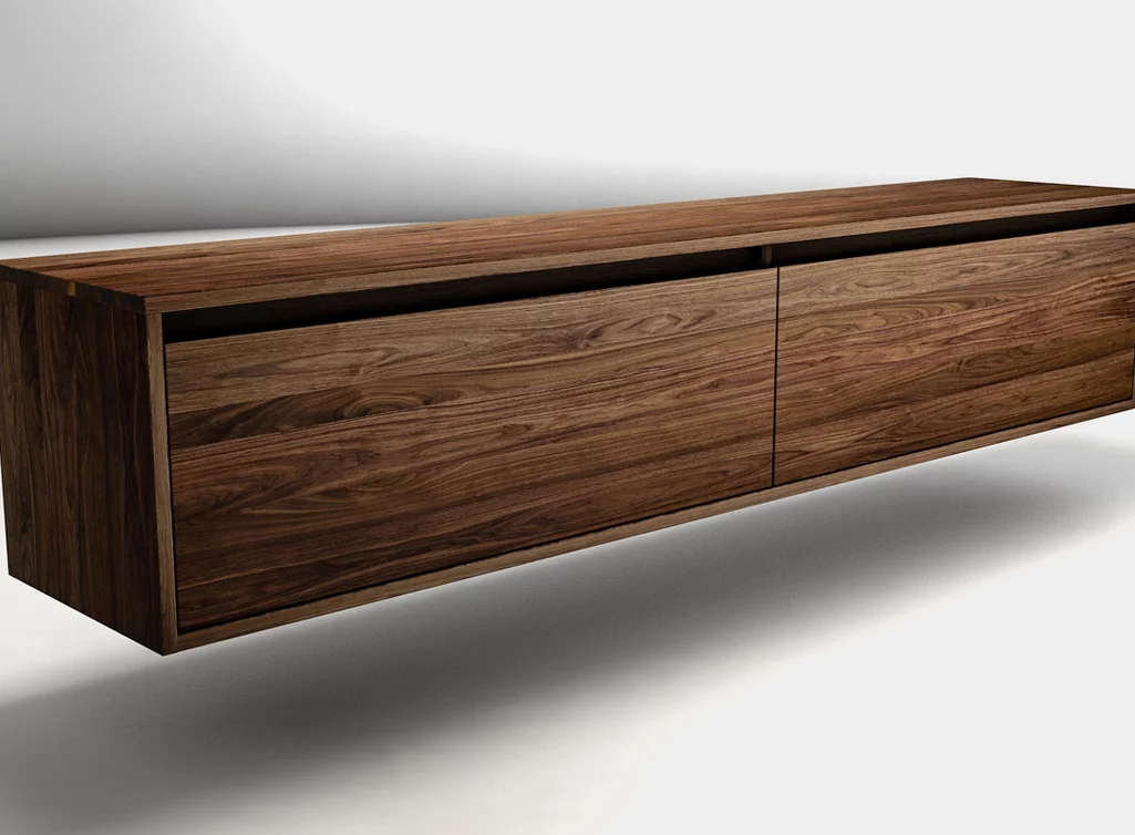 Hängendes Nussbaum Lowboard Massivholz mit zwei Schubkästen auf Maß