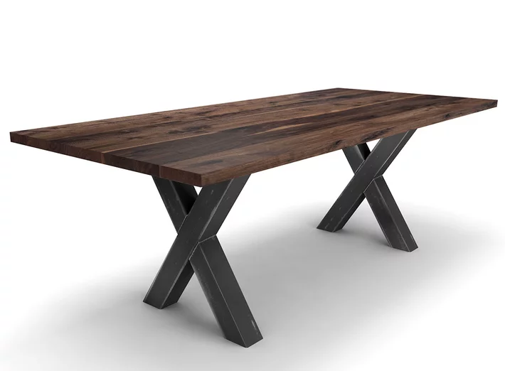 Industriedesign Holztisch massiv aus Nussbaum