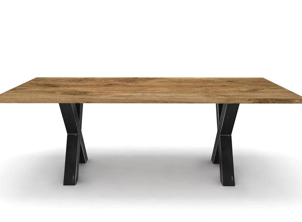 Massivholztisch Eiche Stahlkreuze Maßtisch