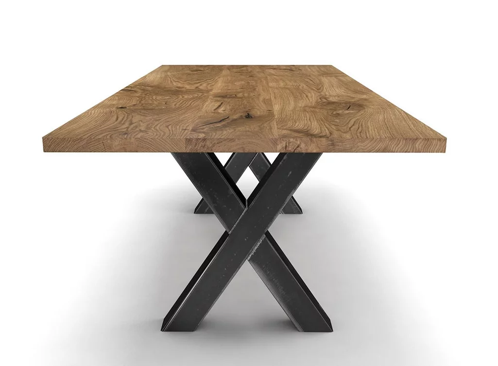 Holztisch Eiche massiv Eisen mit Kreuzgestell
