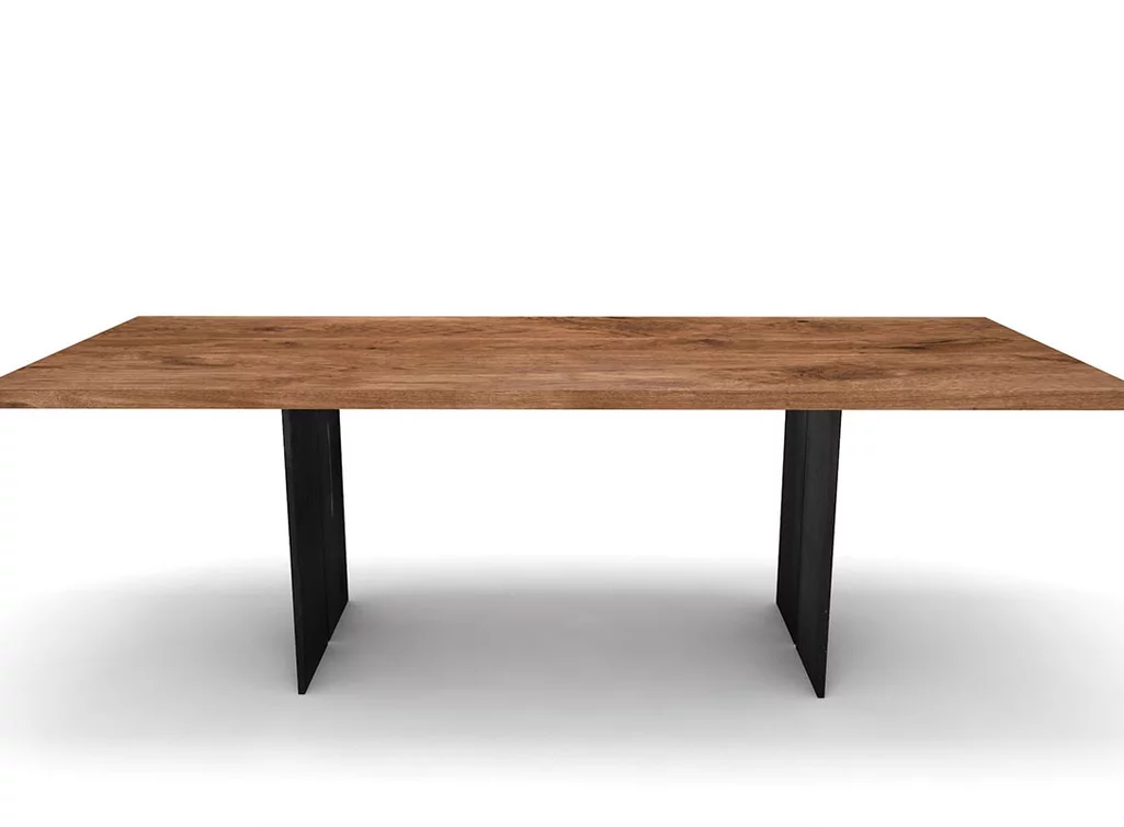 Massivholzesstisch Eiche nach Maß mit Stahl Tischwangen