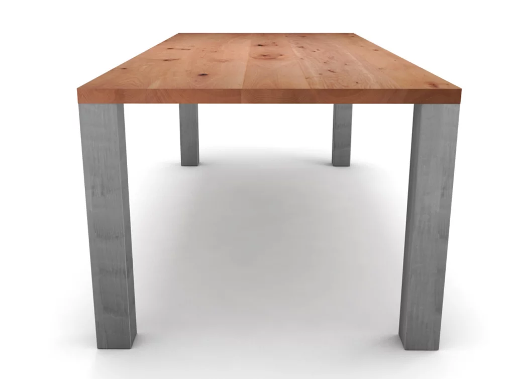 Buchenholz Esstisch massiv mit Tischbeinen aus Eisen Buchenholz Esstisch massiv mit Tischbeinen aus Eisen