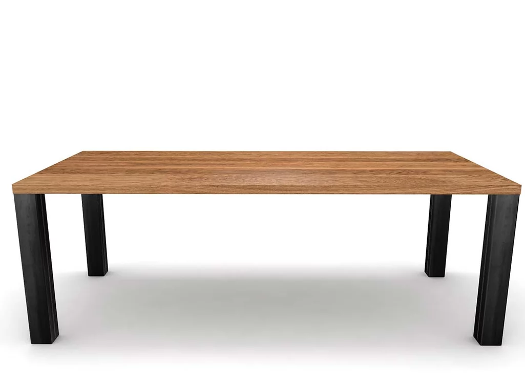 Seitenansicht Eicheesstisch mit Stahlfüßen