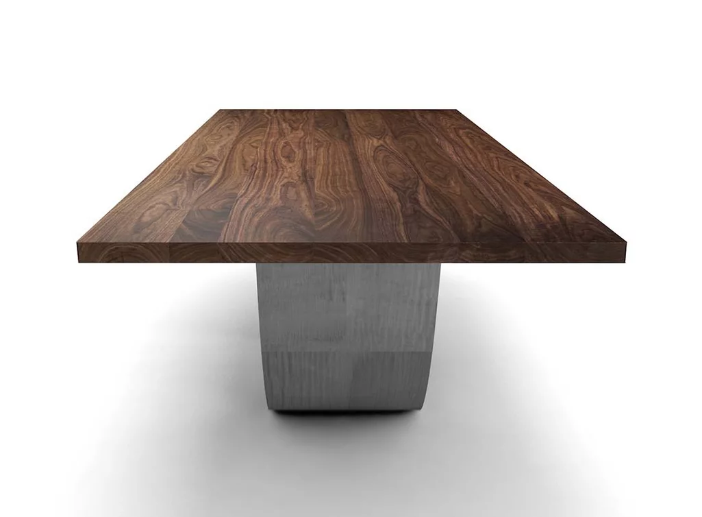 Wave Esstisch in Nussbaum mit Stahl Welle