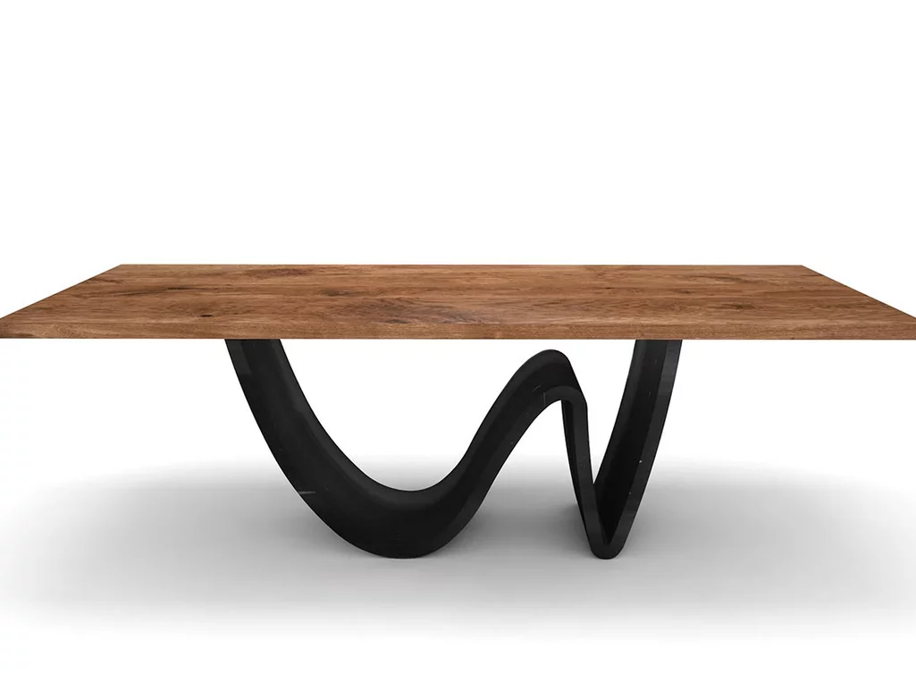 Esstisch Eiche mit Welle in Stahl auf Maß