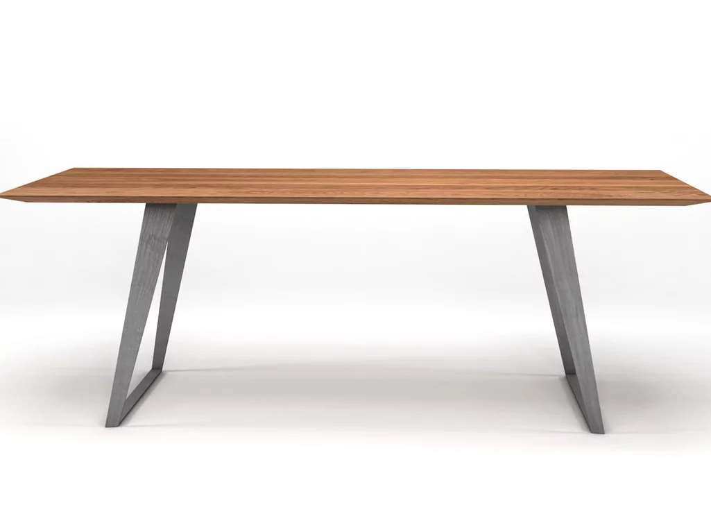 Moderner Design Esstisch massiv Eiche Schweizer Kante und Stahlkufen Moderner Design Esstisch massiv Eiche Schweizer Kante und Stahlkufen