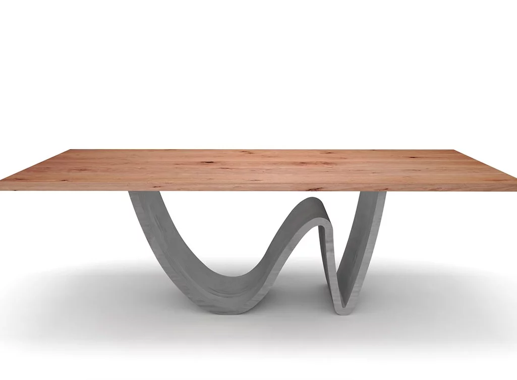 Moderner Buche Esstisch mit Wave Gestell in Stahl