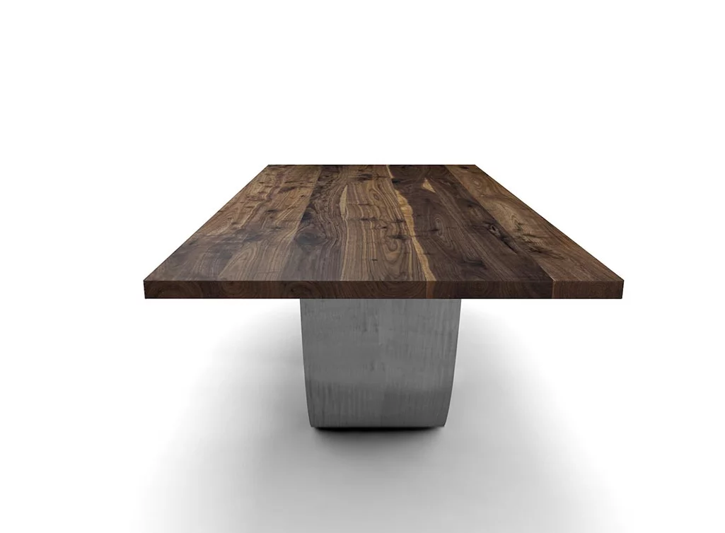 Nussbaumtisch nach Maß mit Stahl Tischgestell Wave