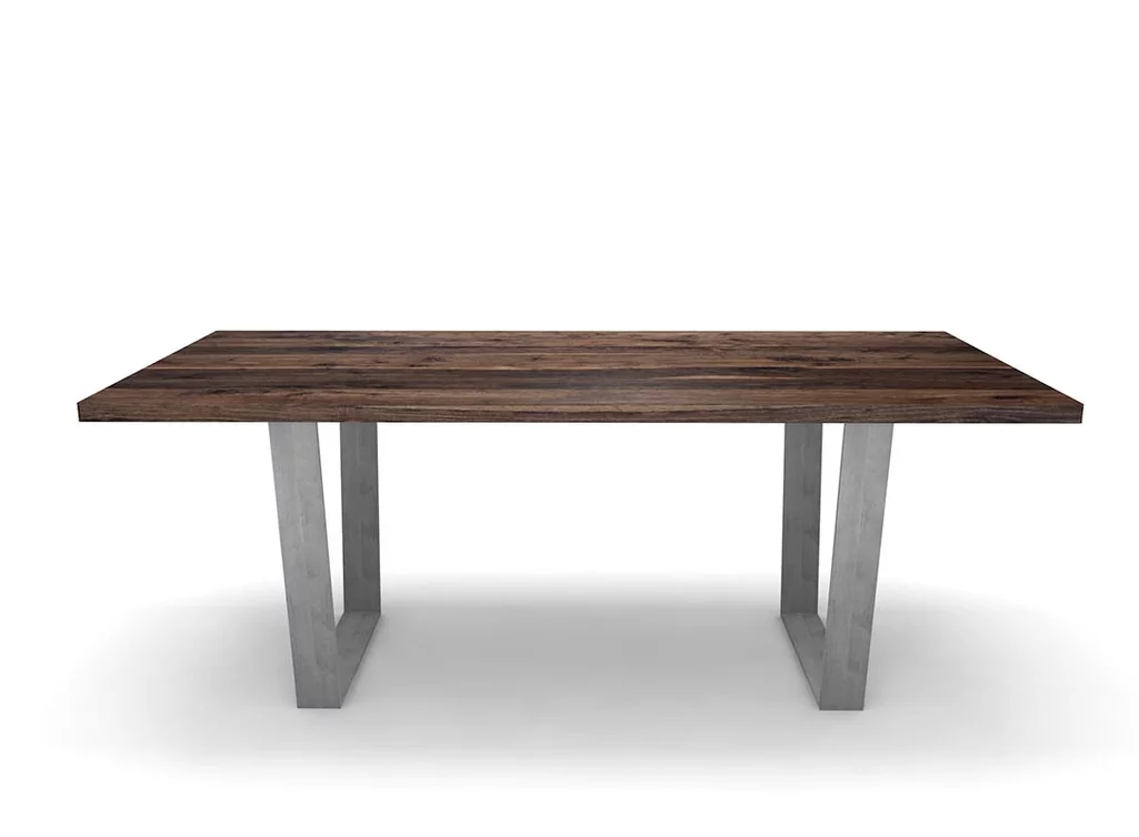 Esstisch amerikanischer Nussbaum mit Kufen aus Stahl Esstisch amerikanischer Nussbaum mit Kufen aus Stahl