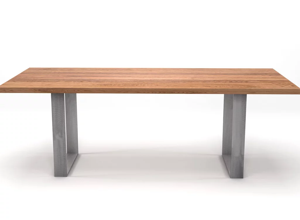 Kufentisch aus Eiche und Stahl astfrei 4cm auf Maß