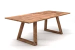 Esstisch Eiche nach Maß mit schrägen Holzkufen Tischgestell