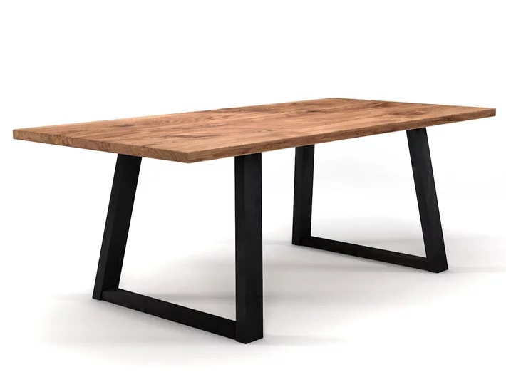 Massivholz Tisch Eiche mit Metall Tischgestell Kufen konisch
