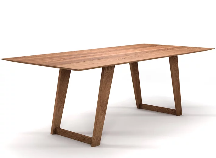 Vollholz Tisch aus Eiche nach Maß mit Facettenkante und Holz-Tischuntergestell