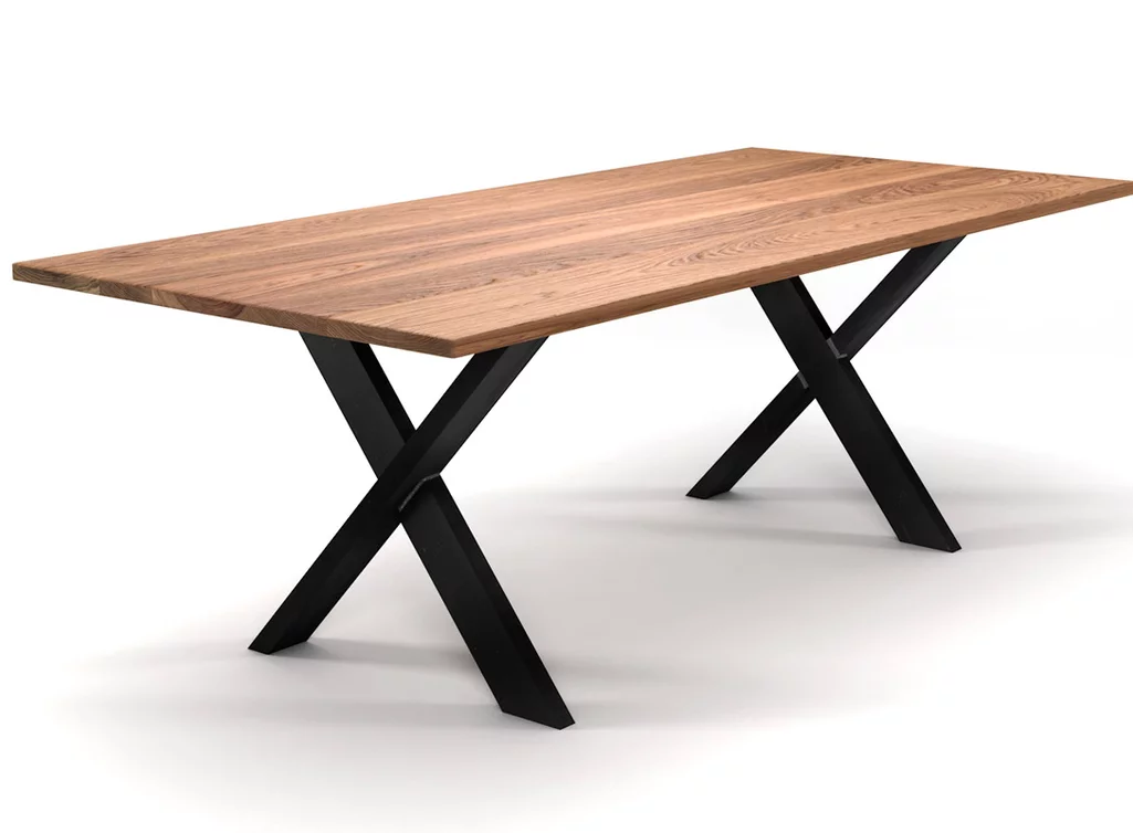 Cooler Tisch Eiche nach Maß mit Stahlkreuz Tischgestell