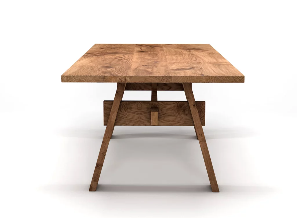 Eichentisch vollmassiv mit selbsttragendem Gestell aus Holz