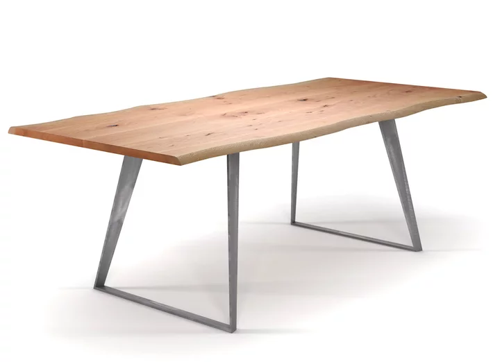 Tisch mit Baumkante Buche mit Stahlkufen filigran