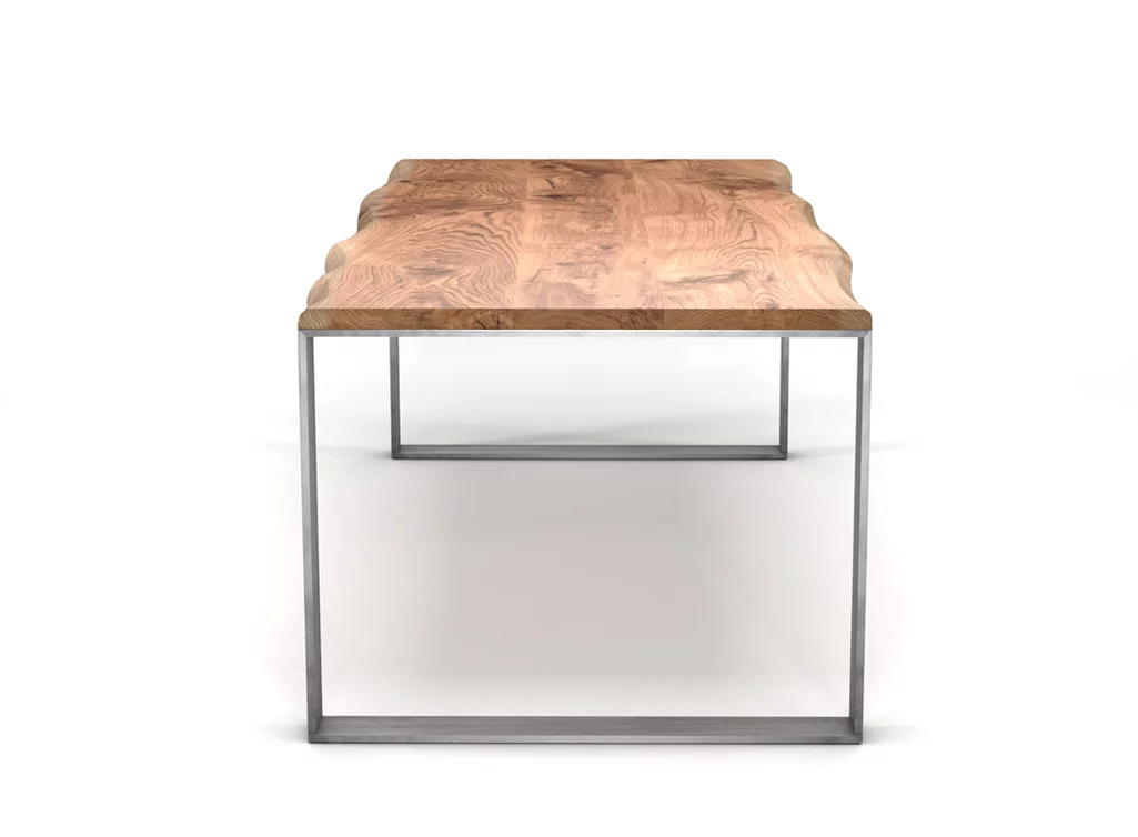 Baumtisch mit bündigen Stahlkufen