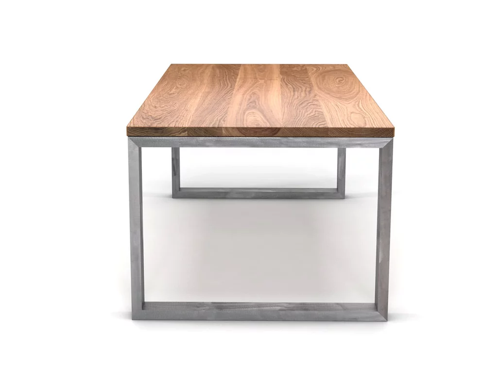 Eichenesstisch mit Untergestell aus Stahl Eichenesstisch mit Untergestell aus Stahl