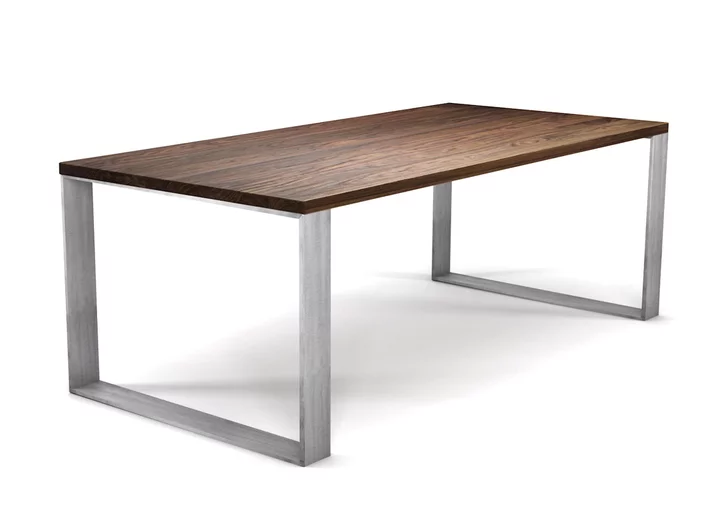 Nussbaum Tisch massiv nach Maß mit Stahl Tischkufen bündig