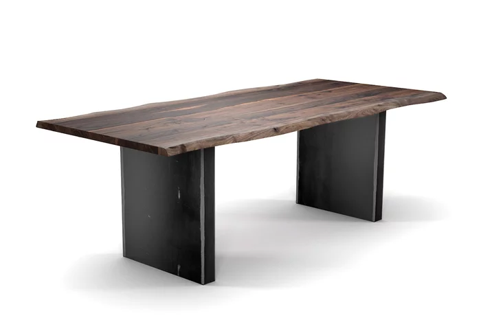 Baumkantentisch Nussbaum 4cm Stahl Tischwangen