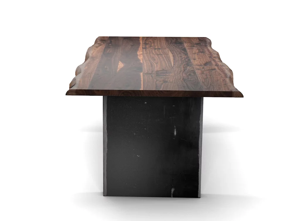 Nussbaum Massivholztisch mit Stahl Tischwangen Nussbaum Massivholztisch mit Stahl Tischwangen
