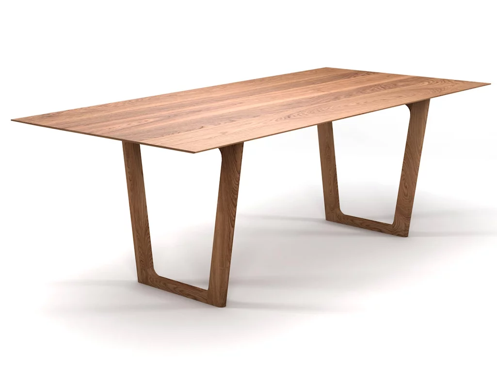 Schweizer Kante Eiche Esstisch nach Maß mit Tischkufen aus Massivholz Schweizer Kante Eiche Esstisch nach Maß mit Tischkufen aus Massivholz