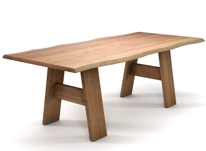 Baumkantentisch aus Buche mit Baumkanten und einem Vollholz Tischgestell
