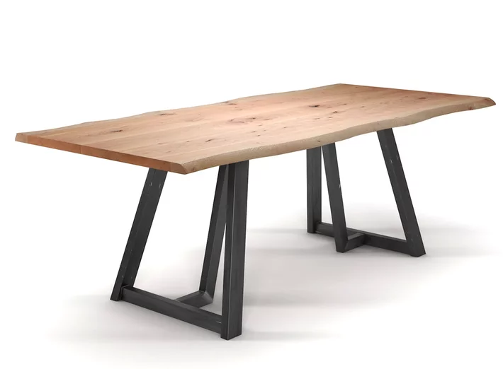 Tisch mit Baumkante aus vollmassiver Buche und industriellen Gestell