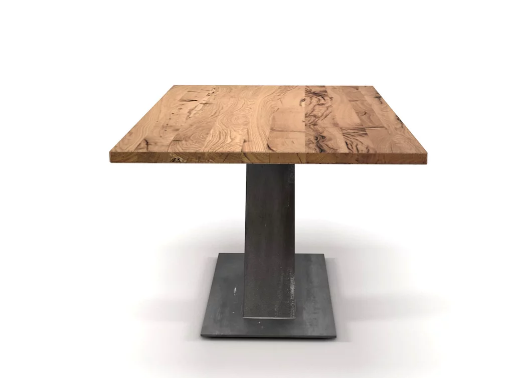 Esstisch im modernem Gewand - Eichen Altholz und Mittelfuß aus Stahl