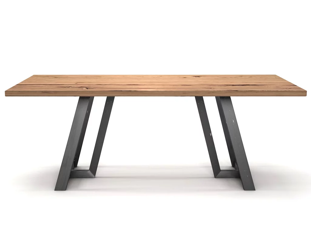 Eiche Altholz Tisch mit modernem Stahlgestell Eiche Altholz Tisch mit modernem Stahlgestell