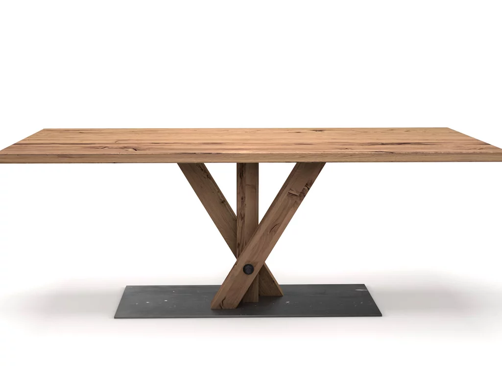 Eiche Altholz Esstisch mit coolem Fächerdesign nach Maß