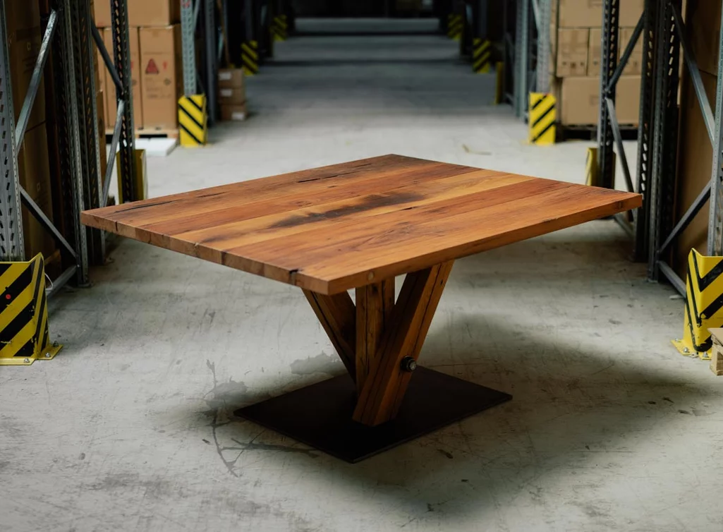 Eiche Altholz Esstisch im coolen Fächerdesign gefertigt