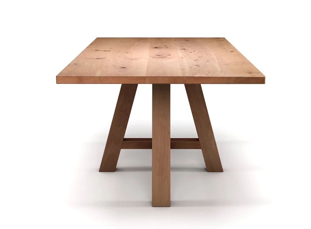 Ein selbsttragender Tisch mit dezenter Farbe und Maserung