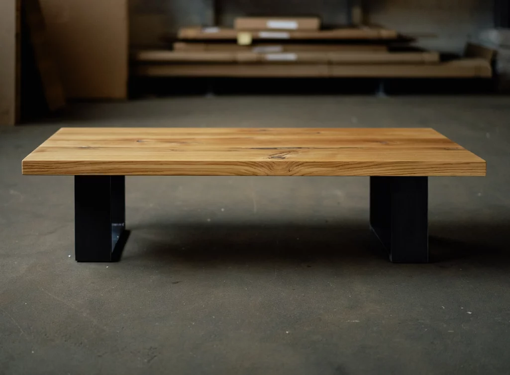 Massiver Couchtisch aus Eichenholz und Stahl - Länge Breite und Höhe frei wählbar