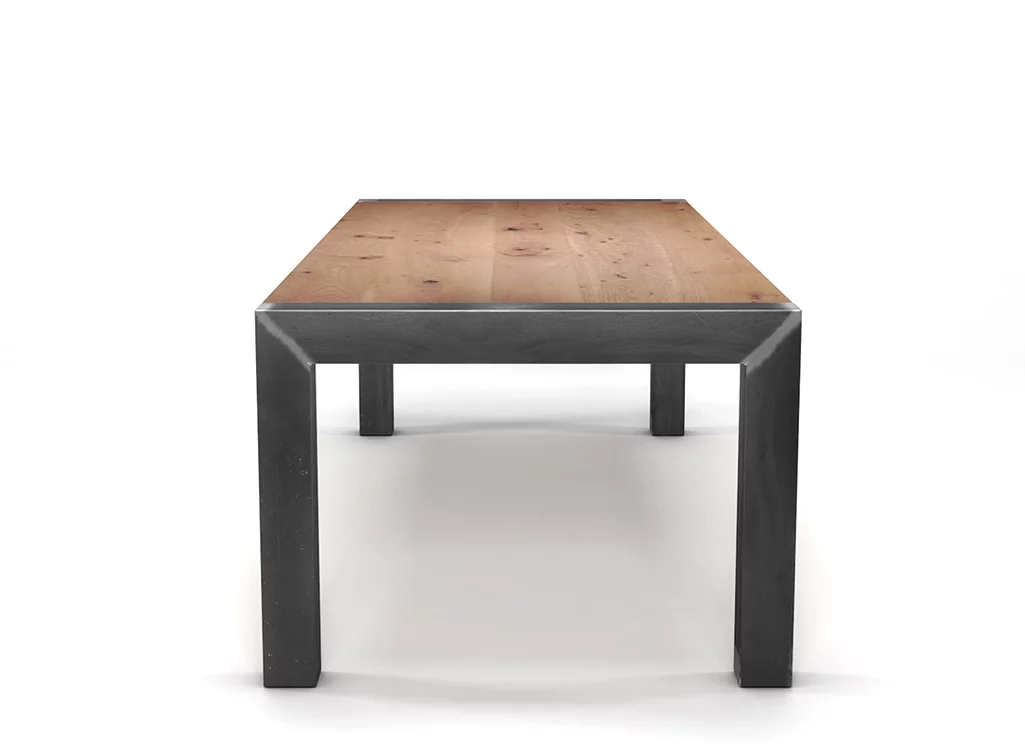 Konfiguriere deinen Holztisch Buche nach deinem Maß mit Tischbeinen aus Stahl.