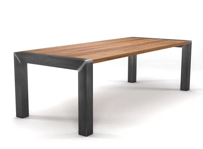 Industriedesign Tisch Eiche in astfreier Qualität nach deinem Maß produziert.