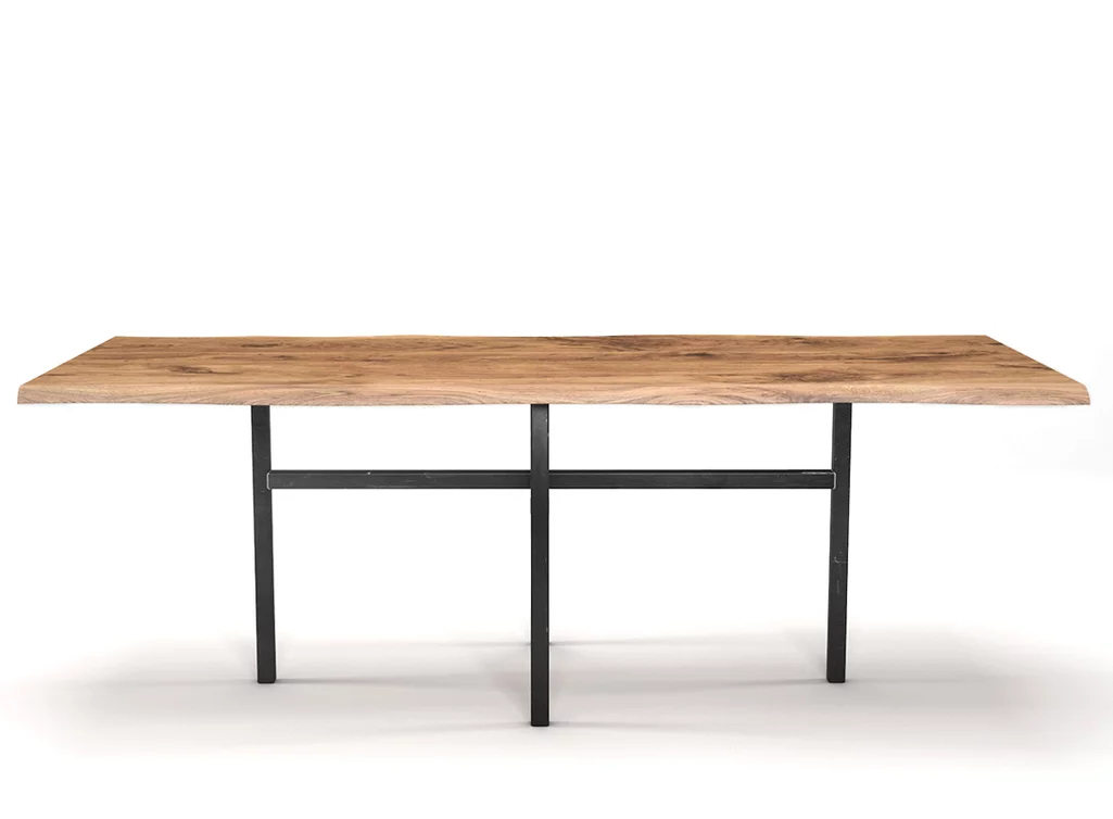 Eiche Esstisch mit Baumkante und filigranem Rahmengestell nach deinem Maß gefertigt.