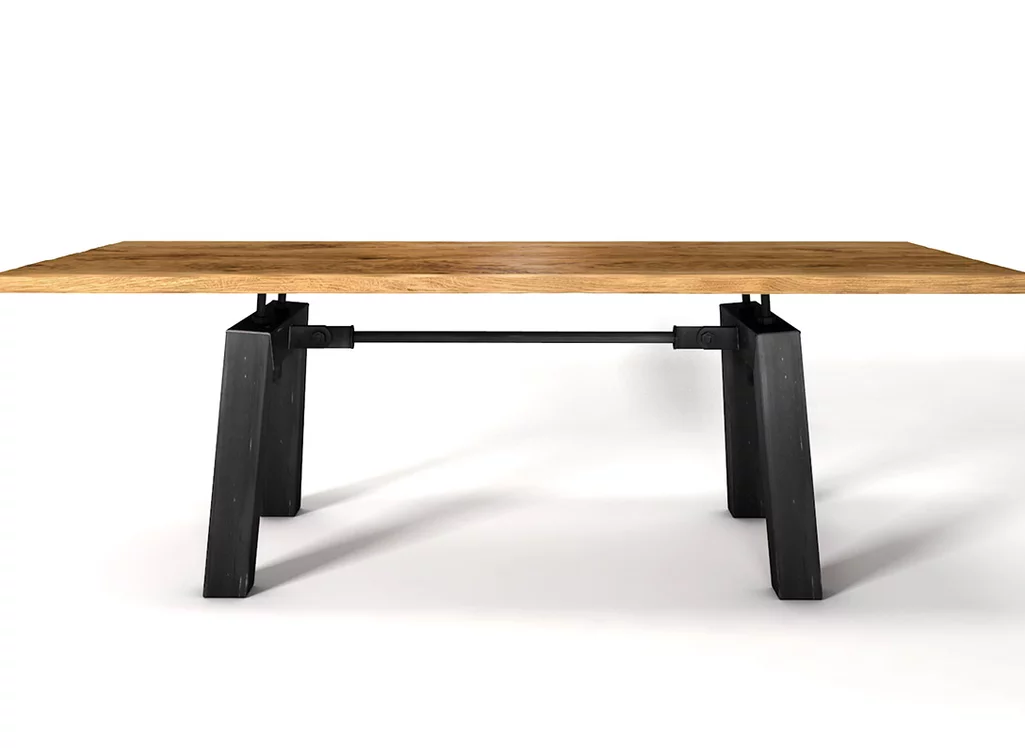 Industrial Esstisch aus Massivholz Eiche kombiniert mit einem Stahl Gestell.