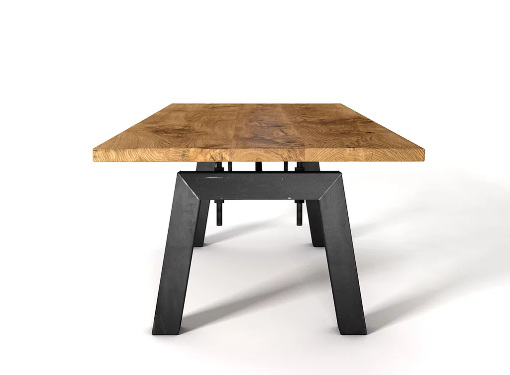 Industriedesign Esstisch in verschiedenen Holzöberflächen und Stahlarten verfügbar.